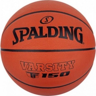 Pomarańczowa piłka do koszykówki Spalding Varsity TF-150 FIBA 84422Z r. 6 z czarnymi rowkami i logo Spalding