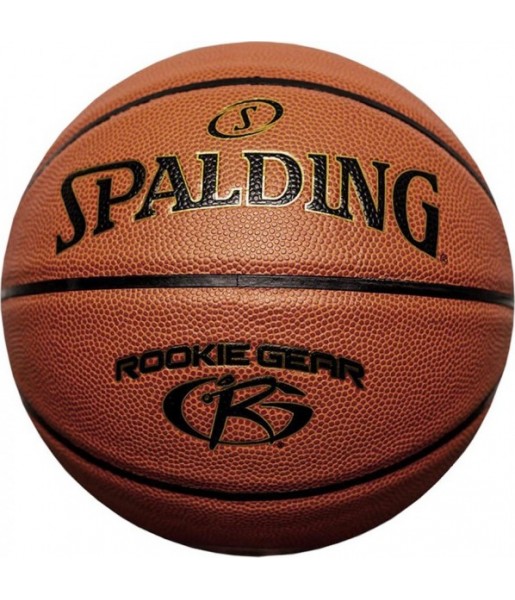 Brązowa piłka do koszykówki Spalding Rookie Gear 76950Z r. 5 z czarnymi detalami i logo Spalding