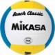 Biało-niebiesko-żółta piłka siatkowa plażowa Mikasa VX20 Beach Classic rozmiar 5 z 18-panelową konstrukcją i logo Mikasa
