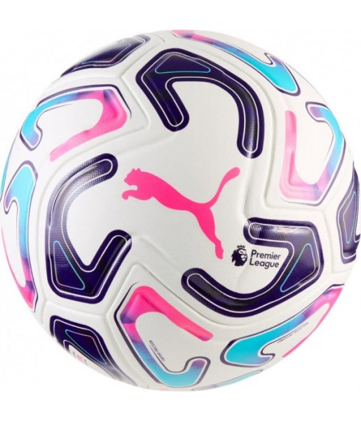 Biało-fioletowo-różowa piłka nożna Puma Stellar Match PL 085110 01 r. 5 z logo Puma i Premier League