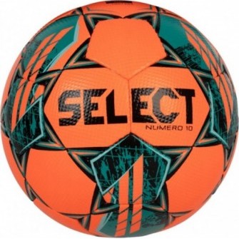 Pomarańczowo-niebieska piłka nożna Select Numero 10 FIFA Basic rozmiar 5 z 32 ręcznie szytymi panelami i dużym logo Select