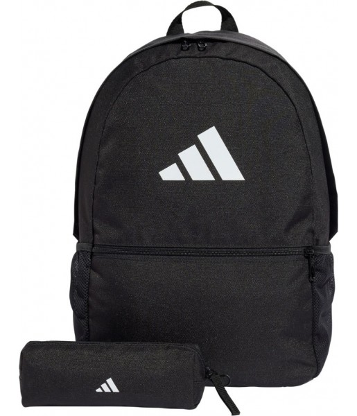 Czarny plecak Adidas With Pencil Case 23 l JI8081 z białym logo, regulowanymi szelkami i osobnym piórnikiem zapinanym na zamek