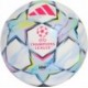 Biało-błękitna piłka Adidas UCL Mini 26/27 KE9770 rozmiar 1 z piankowym rdzeniem, kolorowymi gwiazdami i logo UEFA Champions Lea