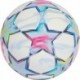 Biało-błękitna piłka Adidas UCL Mini 26/27 KE9770 rozmiar 1 z piankowym rdzeniem, kolorowymi gwiazdami i logo UEFA Champions Lea