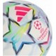 Biało-błękitna piłka Adidas UCL Mini 26/27 KE9770 rozmiar 1 z piankowym rdzeniem, kolorowymi gwiazdami i logo UEFA Champions Lea