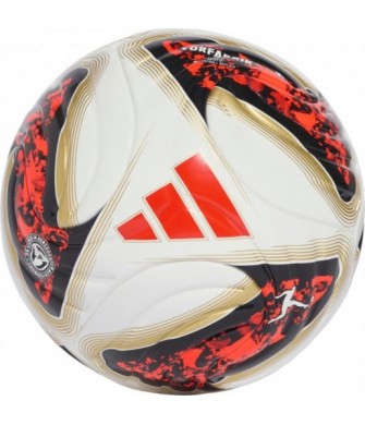 Biało-pomarańczowo-złota piłka Adidas Bundesliga 26/27 Torfabrik Mini KG6039 rozmiar 1 z piankowym rdzeniem i czarnymi detalami
