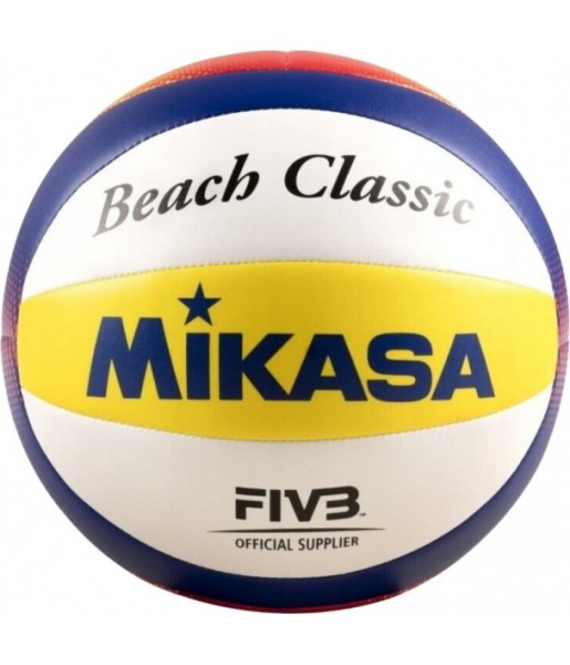 Piłka plażowa Mikasa BV1.550C Mini r.1,5 biało-żółto-niebieska, kolekcjonerska replika modelu BV550C