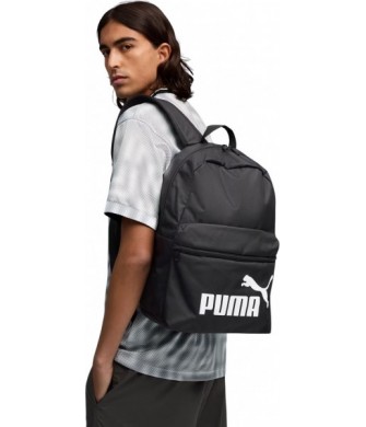 Czarny plecak Puma Phase 20 l 092190 01 z białym logo, wyściełanymi szelkami i dołączonym piórnikiem zapinanym na zamek
