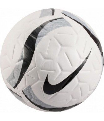 Biało-srebrno-czarna piłka nożna Nike Academy Elite HV6281 100 r. 5 z czterema panelami, technologią OmniSculpt i logo Nike