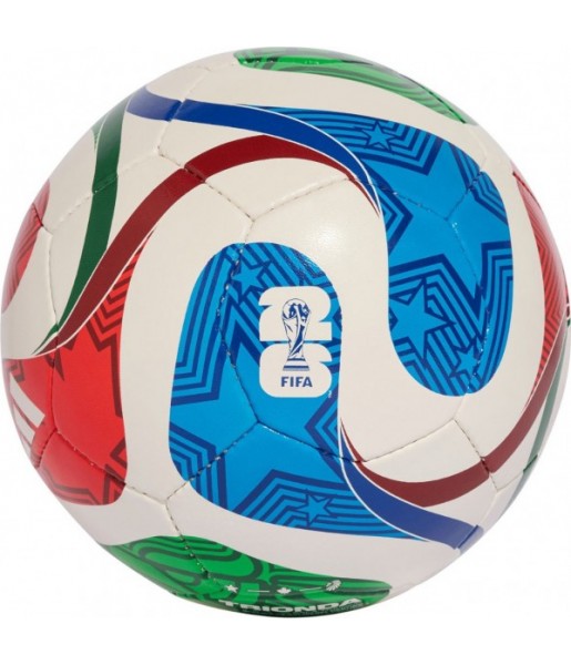 Biało-niebiesko-czerwona piłka halowa Adidas Trionda Training Sala JD8048 r. 4 z zielonymi detalami