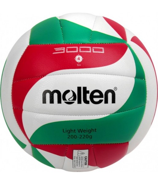 Piłka siatkowa Molten V4M3000-L r.4 biało-czerwono-zielona, lekka i miękka, przeznaczona dla młodszych graczy