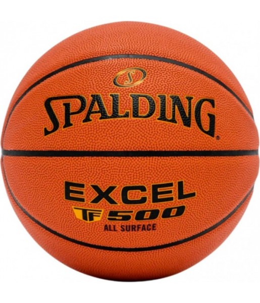 Pomarańczowa piłka do koszykówki Spalding Excel TF-500 76798Z r. 6 z czarnymi kanałami i logo Spalding