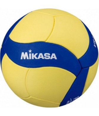 Piłka siatkowa Mikasa VS123W r.5 żółto-niebieska z miękką powierzchnią EVA i 18-panelową konstrukcją