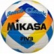 Piłka plażowa Mikasa Beach Classic BV543C-VXA-Y r.5 biało-niebiesko-żółta, szyta z 18 paneli do gry na piasku