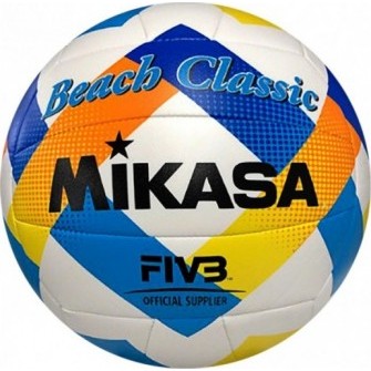 Piłka plażowa Mikasa Beach Classic BV543C-VXA-Y r.5 biało-niebiesko-żółta, szyta z 18 paneli do gry na piasku
