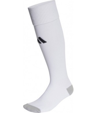 Getry piłkarskie Adidas Milano 23 IB7813 białe z czarnym logo, technologia AEROREADY