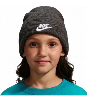 Czapka zimowa dziecięca Nike Peak HF5498 032 szara melanżowa z wywijanym brzegiem i białym logo