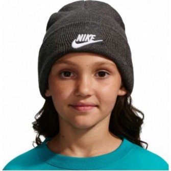 Czapka zimowa dziecięca Nike Peak HF5498 032 szara melanżowa z wywijanym brzegiem i białym logo