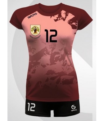 strój siatkarski damski vega pro p3 różowo-bordowy z kryjącymi szortami i dopasowanym krojem