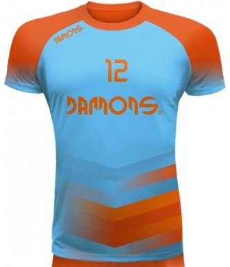 koszulka siatkarska defender pro p1 błękitno-pomarańczowa do siatkówki halowej, w pełni sublimowana