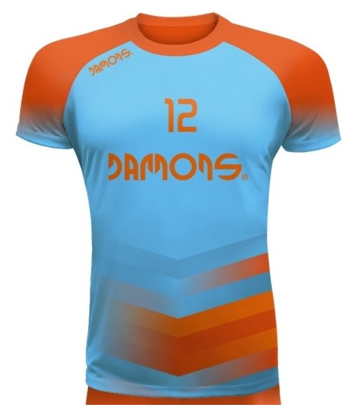 koszulka siatkarska defender pro p1 błękitno-pomarańczowa do siatkówki halowej, w pełni sublimowana