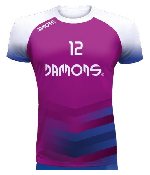 koszulka siatkarska defender pro p1 fioletowo-niebieska do siatkówki halowej, w pełni sublimowana