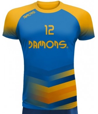 koszulka siatkarska defender pro p1 niebiesko-żółta do siatkówki halowej, w pełni sublimowana