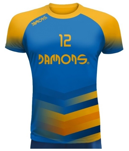 koszulka siatkarska defender pro p1 niebiesko-żółta do siatkówki halowej, w pełni sublimowana