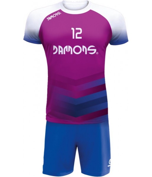 strój siatkarski męski defender pro p1 fioletowo-niebieski do siatkówki halowej z personalizacją