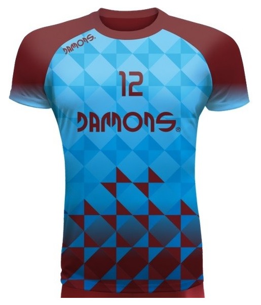 koszulka siatkarska defender pro p2 błękitno-bordowa do siatkówki halowej, w pełni sublimowana