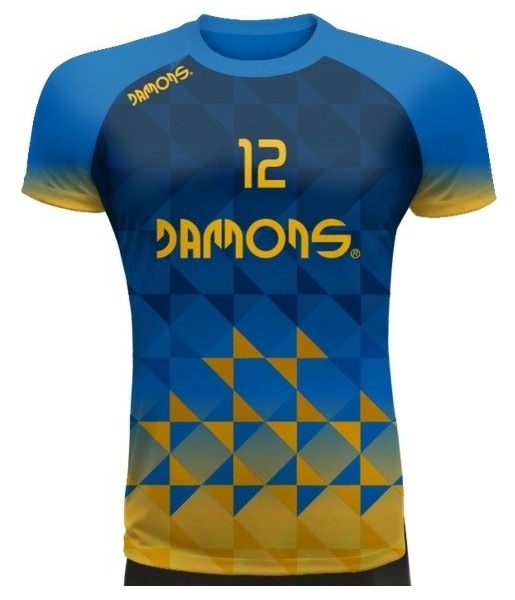 koszulka siatkarska defender pro p2 niebiesko-żółta do siatkówki halowej, w pełni sublimowana