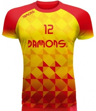 koszulka siatkarska defender pro p2 żółto-czerwona do siatkówki halowej, w pełni sublimowana