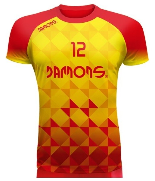 koszulka siatkarska defender pro p2 żółto-czerwona do siatkówki halowej, w pełni sublimowana