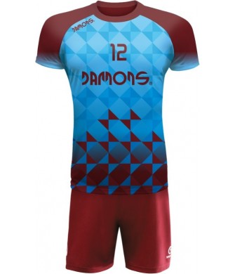 strój siatkarski męski defender pro p2 błękitno-bordowy do siatkówki halowej z personalizacją