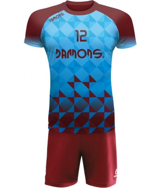 strój siatkarski defender pro p2 junior błękitno-bordowy z pełną sublimacją do szkół i siatkówki halowej