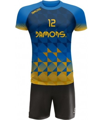 strój siatkarski męski defender pro p2 niebiesko-żółty do siatkówki halowej z personalizacją