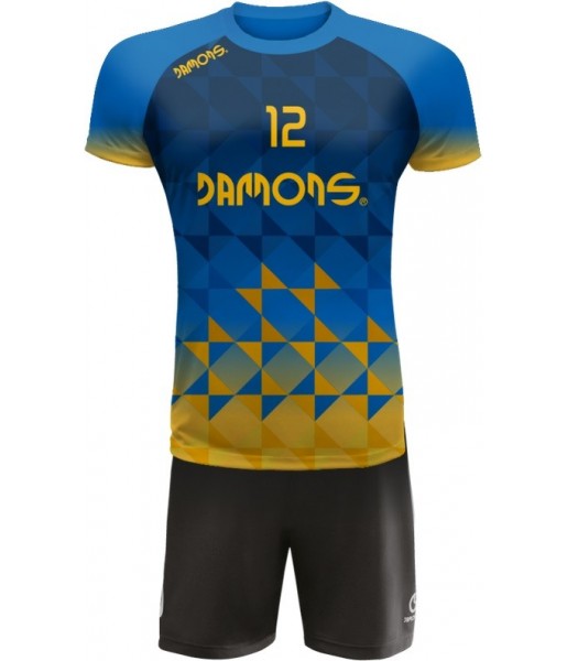 strój siatkarski męski defender pro p2 niebiesko-żółty do siatkówki halowej z personalizacją