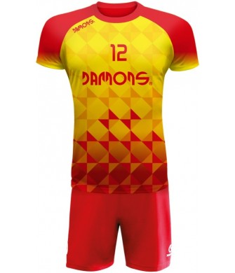 strój siatkarski defender pro p2 junior żółto-czerwony z pełną sublimacją do szkół i siatkówki halowej
