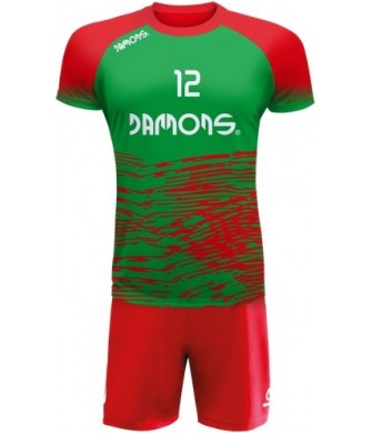 strój siatkarski defender pro p3 junior zielono-czerwony z pełną sublimacją do szkół i siatkówki halowej