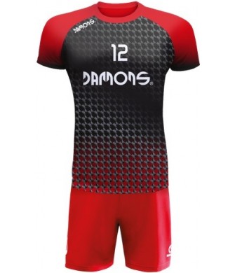 strój siatkarski defender pro p4 junior czarno-czerwony z pełną sublimacją do szkół i siatkówki halowej