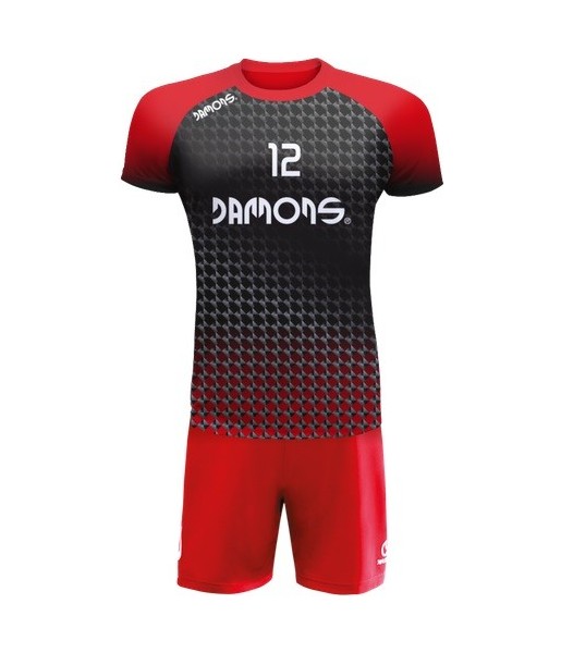 strój siatkarski defender pro p4 junior czarno-czerwony z pełną sublimacją do szkół i siatkówki halowej