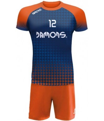 strój siatkarski defender pro p4 junior granatowo-pomarańczowy z pełną sublimacją do szkół i siatkówki halowej