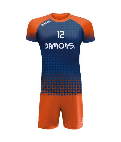strój siatkarski defender pro p4 junior granatowo-pomarańczowy z pełną sublimacją do szkół i siatkówki halowej