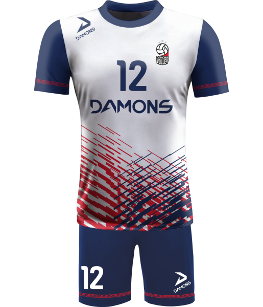 strój siatkarski męski omega 2 biało-granatowy, profesjonalny komplet meczowy do siatkówki halowej