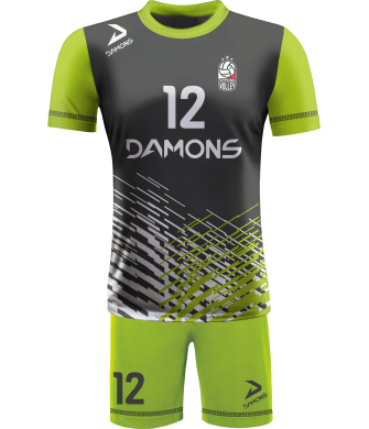 strój siatkarski męski omega 2 czarno-jasnozielony, wyrazisty komplet meczowy do siatkówki halowej