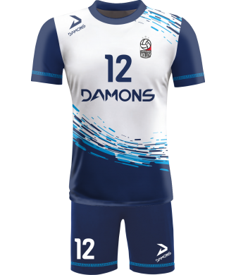 strój siatkarski męski omega 3 biało-niebieski, lekki komplet meczowy do siatkówki halowej