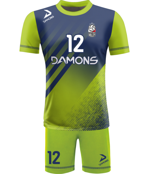 strój siatkarski męski omega 4 jasnozielono-granatowy, nowoczesny komplet meczowy do siatkówki halowej