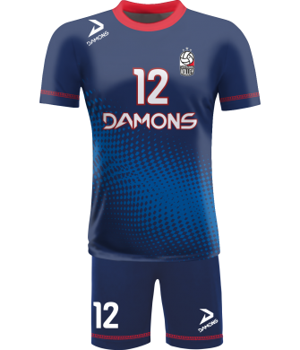 strój siatkarski męski omega 9 granatowo-czerwony, profesjonalny komplet meczowy do siatkówki halowej