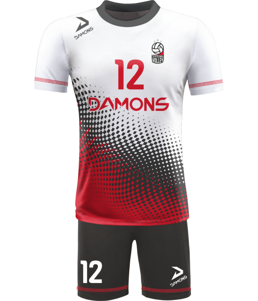 strój siatkarski męski omega 9 biało-czerwony, czytelny komplet meczowy do siatkówki halowej