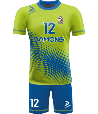 strój siatkarski męski omega 9 jasnozielono-niebieski, świeży komplet meczowy do siatkówki halowej